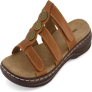 CUSHIONAIRE Bowen Comfort Footbed Sandals w/ Adjustable Straps (TAN), Size 8